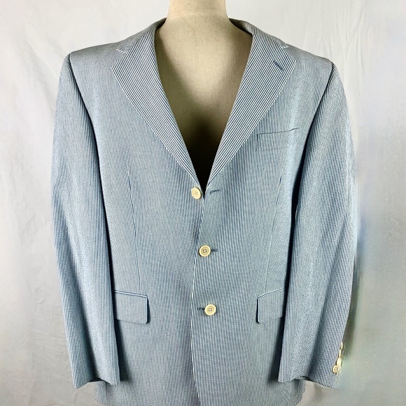 Chaps Blue Seersucker Jacket 41R Sports Coat 3 Buttons Fully Lined Excellent - Picture 1 of 11